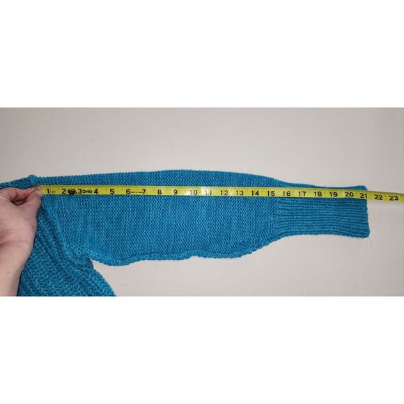 Free People Bell Song Pullover Cropped Teal Cable Knit Sweater Sz XS - Picture 8 of 9